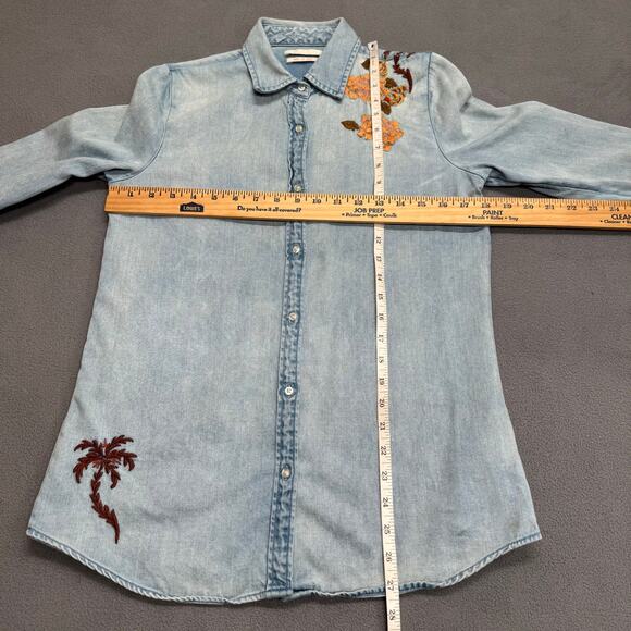 Scotch Soda Embroidered Denim Button Down Shirt Womens S Boho Western Casual - Picture 6 of 12